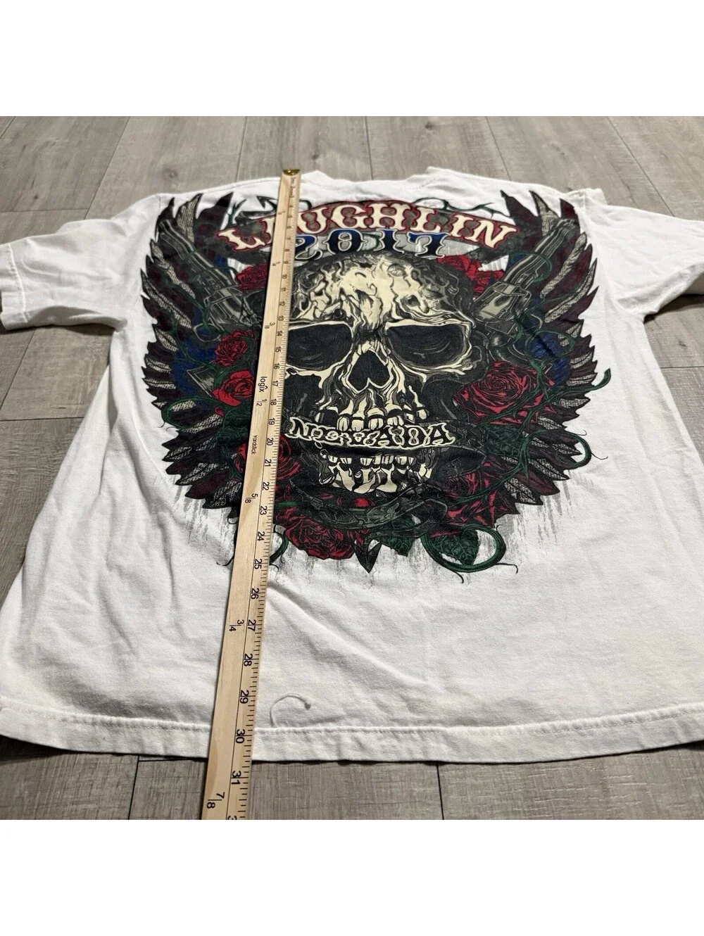 Hot Leathers 2017 Laughlin Nevada Bike Short Sleeve Skull White T-Shirt Men’s XL